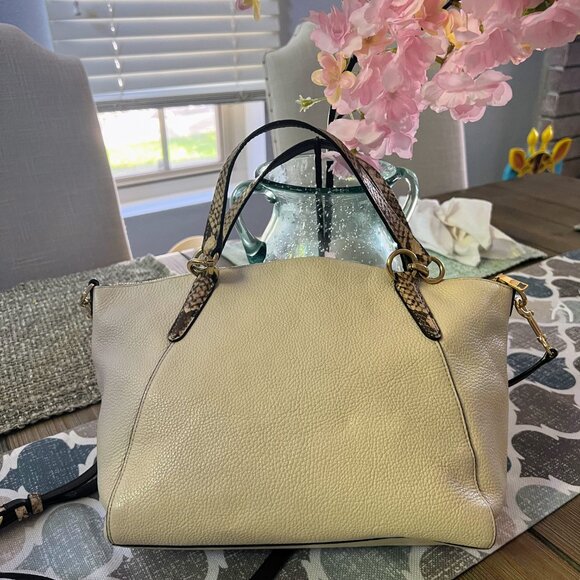 Coach F38992 Tote – Cream Pebbled Leather w/ Snakeskin Straps | Stylish & Roomy - Picture 7 of 8